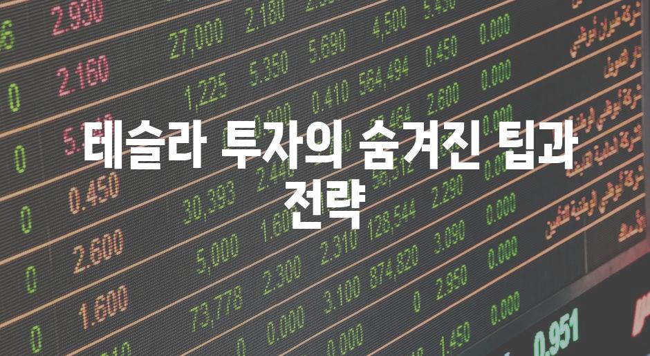  테슬라 투자의 숨겨진 팁과 전략