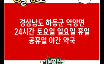 경상남도 하동군 악양면 24시간 토요일 일요일 휴일 공휴일 야간 약국