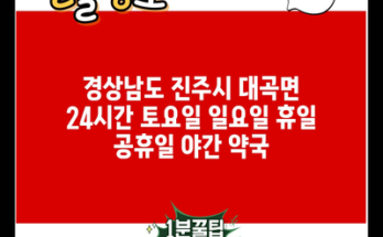 경상남도 진주시 대곡면 24시간 토요일 일요일 휴일 공휴일 야간 약국