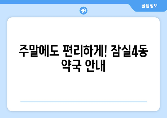 서울시 송파구 잠실4동 24시간 토요일 일요일 휴일 공휴일 야간 약국