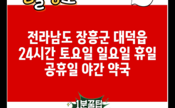 전라남도 장흥군 대덕읍 24시간 토요일 일요일 휴일 공휴일 야간 약국