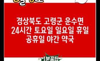 경상북도 고령군 운수면 24시간 토요일 일요일 휴일 공휴일 야간 약국