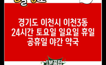 경기도 이천시 이천3동 24시간 토요일 일요일 휴일 공휴일 야간 약국