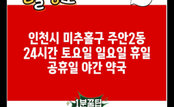 인천시 미추홀구 주안2동 24시간 토요일 일요일 휴일 공휴일 야간 약국