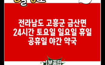 전라남도 고흥군 금산면 24시간 토요일 일요일 휴일 공휴일 야간 약국