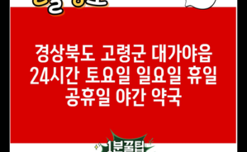 경상북도 고령군 대가야읍 24시간 토요일 일요일 휴일 공휴일 야간 약국