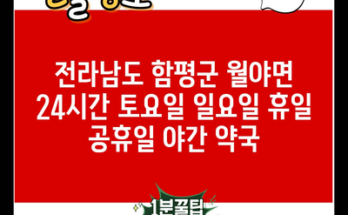 전라남도 함평군 월야면 24시간 토요일 일요일 휴일 공휴일 야간 약국