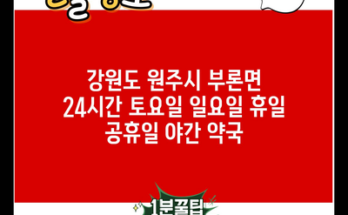 강원도 원주시 부론면 24시간 토요일 일요일 휴일 공휴일 야간 약국