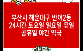 부산시 해운대구 반여2동 24시간 토요일 일요일 휴일 공휴일 야간 약국