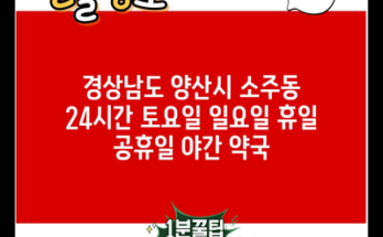 경상남도 양산시 소주동 24시간 토요일 일요일 휴일 공휴일 야간 약국