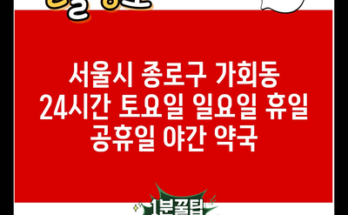 서울시 종로구 가회동 24시간 토요일 일요일 휴일 공휴일 야간 약국