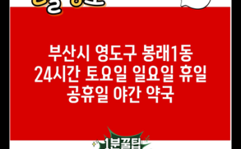 부산시 영도구 봉래1동 24시간 토요일 일요일 휴일 공휴일 야간 약국