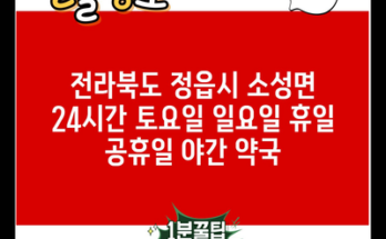 전라북도 정읍시 소성면 24시간 토요일 일요일 휴일 공휴일 야간 약국