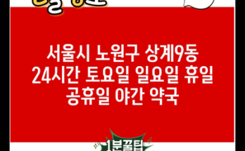 서울시 노원구 상계9동 24시간 토요일 일요일 휴일 공휴일 야간 약국