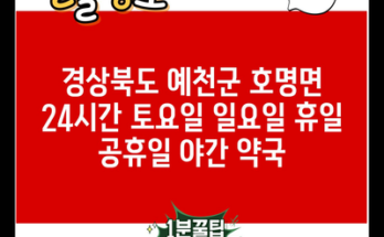 경상북도 예천군 호명면 24시간 토요일 일요일 휴일 공휴일 야간 약국