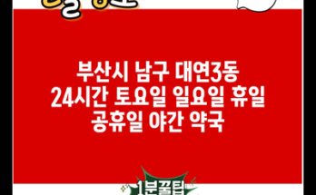 부산시 남구 대연3동 24시간 토요일 일요일 휴일 공휴일 야간 약국