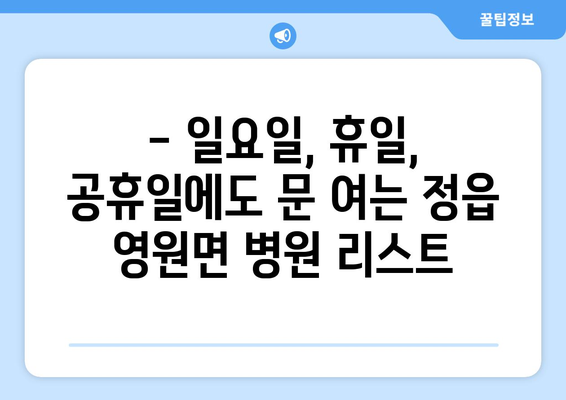 전라북도 정읍시 영원면 일요일 휴일 공휴일 야간 진료병원 리스트