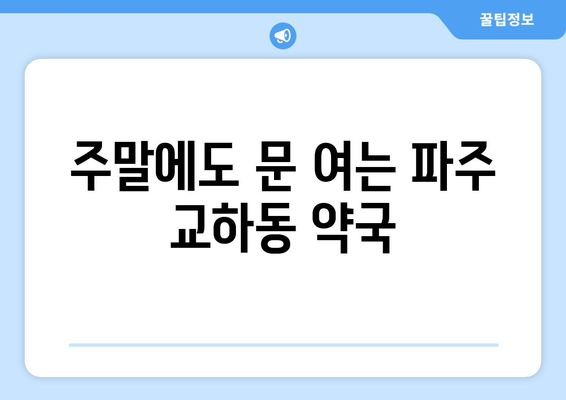 경기도 파주시 교하동 24시간 토요일 일요일 휴일 공휴일 야간 약국