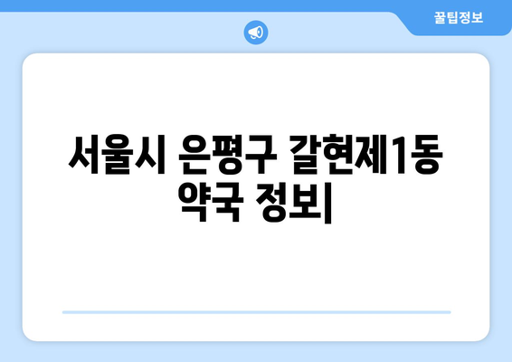 서울시 은평구 갈현제1동 24시간 토요일 일요일 휴일 공휴일 야간 약국