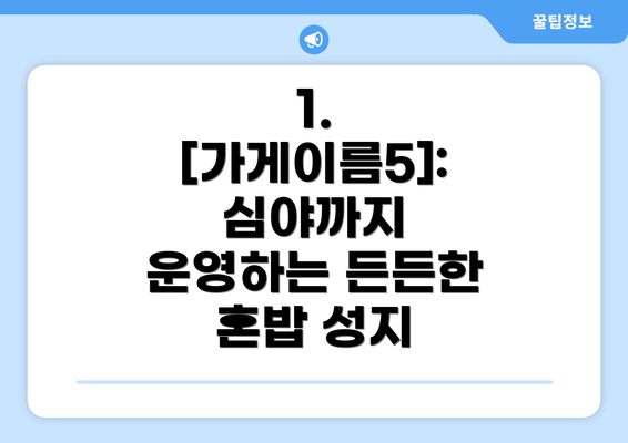 1. [가게이름5]:  심야까지 운영하는 든든한 혼밥 성지