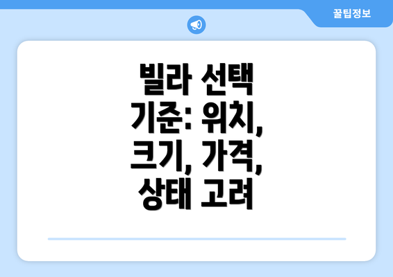 빌라 선택 기준: 위치, 크기, 가격, 상태 고려