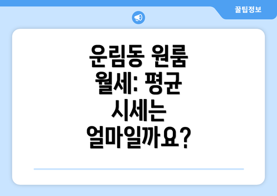 운림동 원룸 월세: 평균 시세는 얼마일까요?