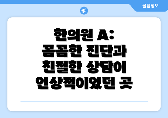 한의원 A: 꼼꼼한 진단과 친절한 상담이 인상적이었던 곳