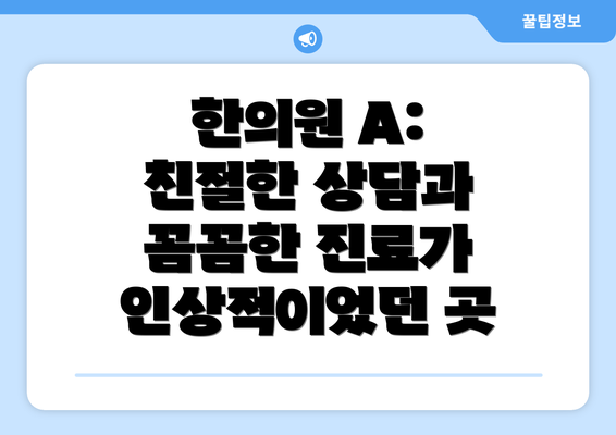 한의원 A:  친절한 상담과 꼼꼼한 진료가 인상적이었던 곳